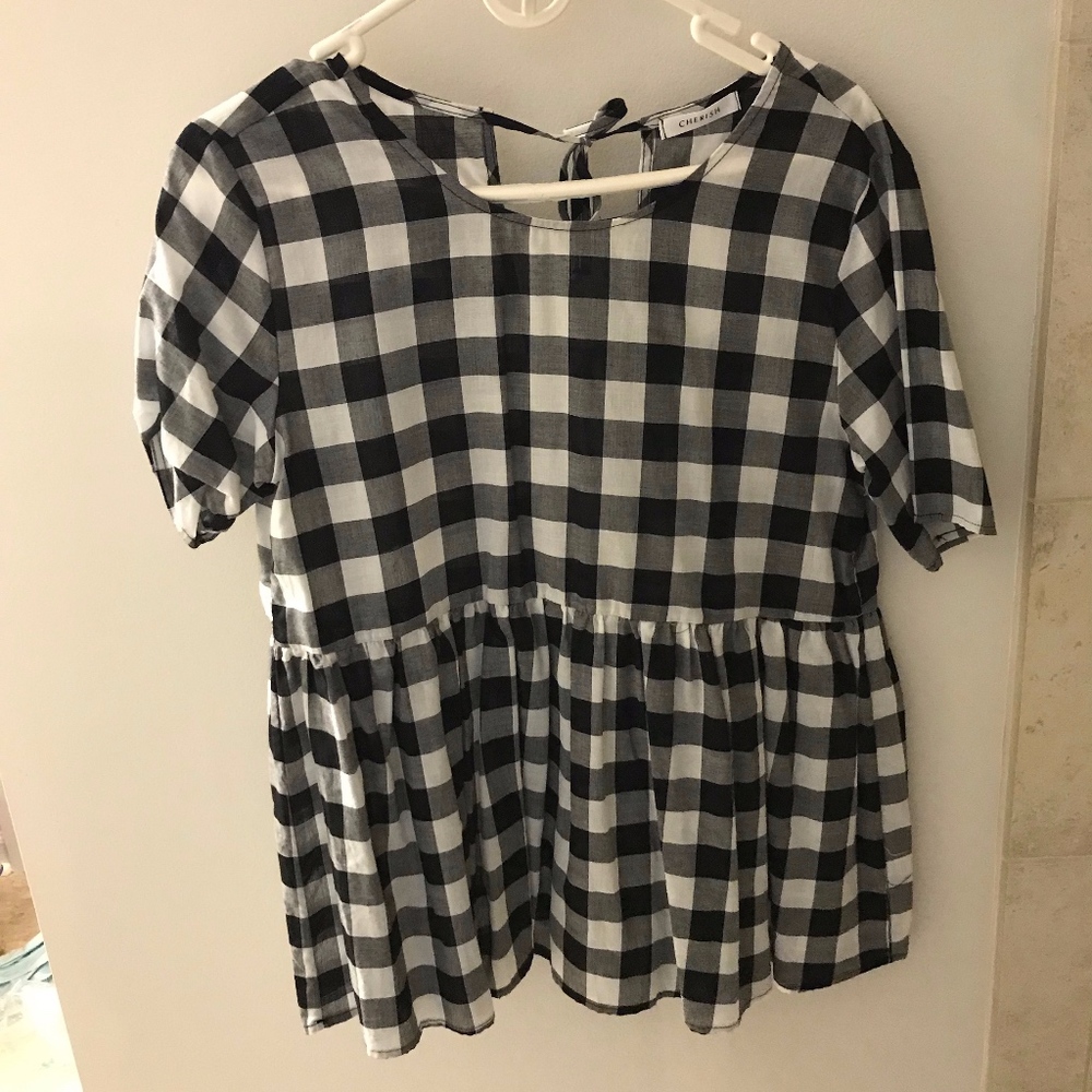 "Cherish" Black and White Gingham Top
